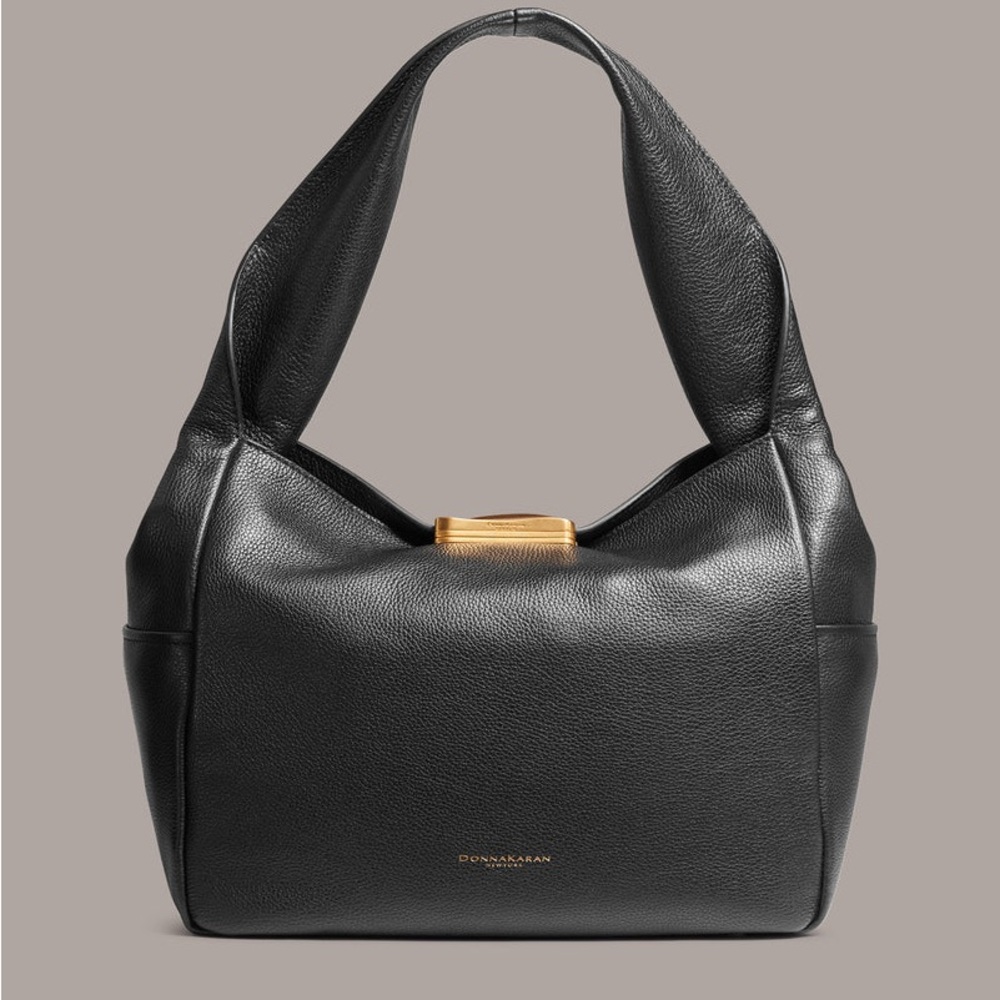 Donna Karan Amagansett Black Leather Shoulder Sculpted Magnet NWT $398✨